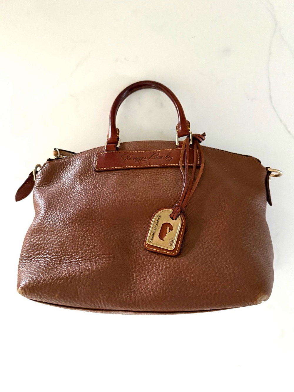 DOONEY & BOURKE•British tan pebble leather satchel crossbody bag - Picture 1 of 13